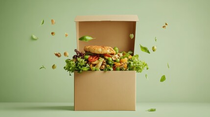 Wall Mural - Vegan meal boxes with plant-based foods, eco-conscious packaging design.