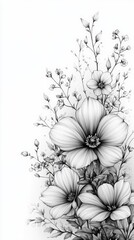 Wall Mural - Detailed Floral Illustration with Intricate Petal Shading on Clean White Background