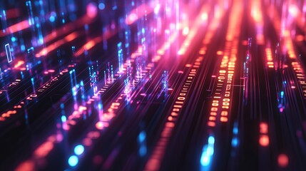 Abstract coding concept with glowing lines and symbols, symbolizing innovation and digital transformation.