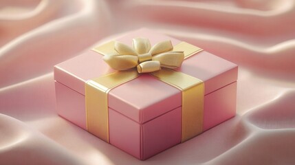 Wall Mural - Pink Gift Box with Gold Ribbon