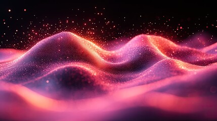 Wall Mural - Abstract waves of glowing particles in vibrant pink and purple hues create a mesmerizing visual effect