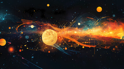 a captivating illustration of the universe blending science and astronomy with abstract symbols and 