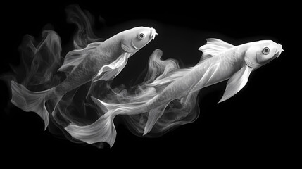 Canvas Print - Realistic smoke. 3d render. black and white background. Silken Mist Spirits. Illustration