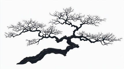 Winter tree branch silhouette, isolated on white, design element