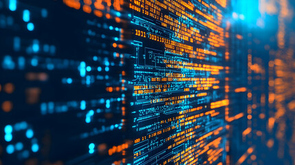 Digital code streams flow, tech background