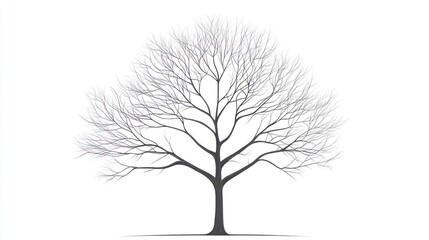 Bare tree winter silhouette, white background, design