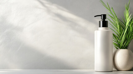 Wall Mural - Elegant cosmetic bottle with plant, perfect for beauty products display