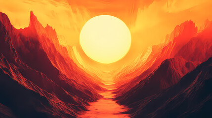 Wall Mural - A path to the unknown: piercing through the eternal monolith generative ai. Eternal Sunset Valleys. Illustration