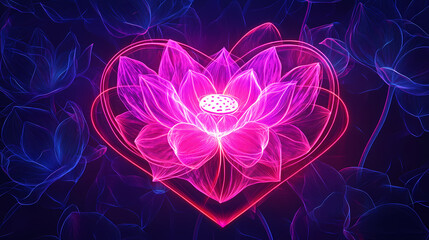 Wall Mural - Heart for love in mandala as spirituality concept illustration. Neon Lotus Fields. Illustration