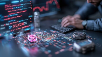 Futuristic Data Analyst  Holographic Code  Cyber World  Stock Market