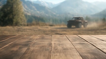 Poster - A worn wooden table featuring a visible grain texture, ideal for interior design and rustic themes.