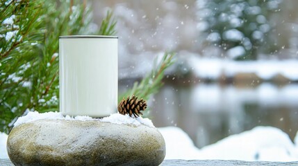 Canvas Print - Winter Wonderland  White Can Mockup on Snowy Rock