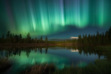Canvas Print - aurora over the river,genarative ai