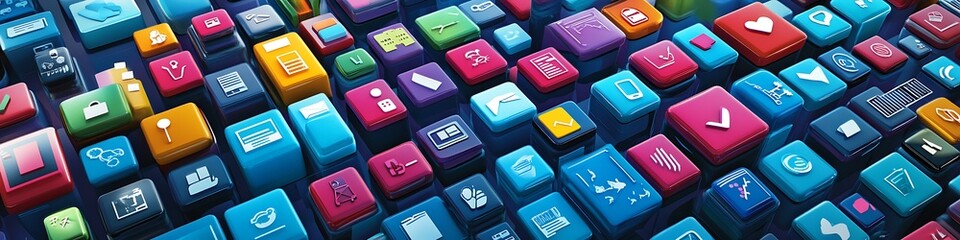 Colorful Cubes Displaying Various Application Icons