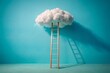 © Sirinporn - Vintage 3D Render: White Cloud Above Blue Ladder on Blue Background - Stock Photo