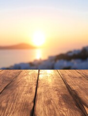 Poster - A warm-toned wooden table with a softly blurred background, perfect for cozy and inviting interior designs.