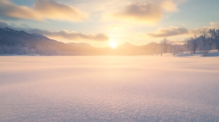 Poster - A serene winter landscape covered in fresh snow, featuring expansive views and a tranquil atmosphere.