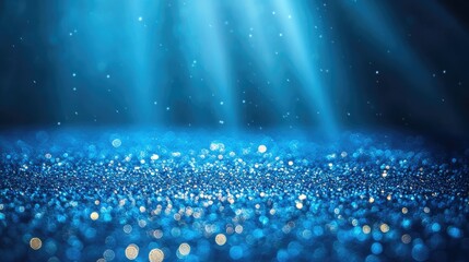 Sticker - Sparkling blue background with shimmering particles and soft light rays creating a dreamy atmosphere