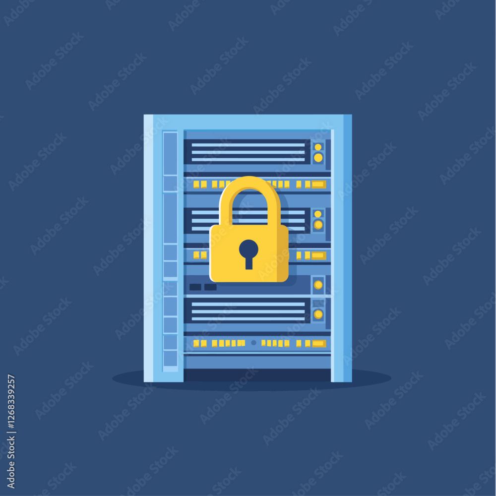 Server rack locked with padlock, data security and protection concept ...