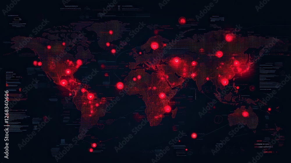 world map with red dots indicating a global ransomware outbreak ...