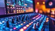© Almahyra - Studio mixing console, audio production, colorful lights, recording session, music