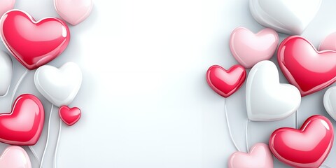 Romantic Heart Balloons Valentine s Day Background with Pink Red and White Hearts