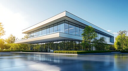 Fototapete - A modern commercial office building showcasing innovative architecture and design elements.