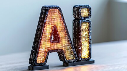 Illuminated AI letters on desk. Technology concept