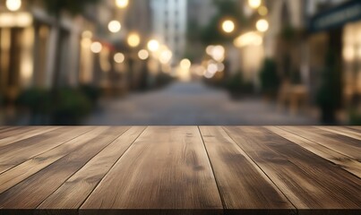 Poster - A close-up image of a smooth wooden tabletop in sharp focus, showcasing its texture and natural beauty.