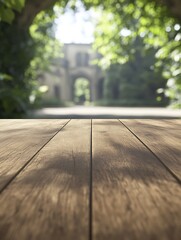 Aufkleber - A high-quality image of a smooth wooden table captured in sharp focus with soft lighting.