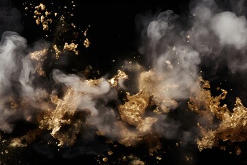 Wall Mural - abstract dark background with gold splashes and white smoke clouds ffor banner, poster, wallpaper, p