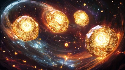 Wall Mural - A colorful space scene with four glowing orbs