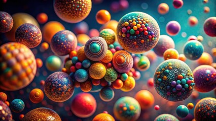 Wall Mural - Airy macro photography captures vibrant, colorful spheres in a surreal, abstract dance.