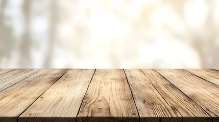 Aufkleber - A rustic wooden table captured with a blurred neutral gradient background, perfect for interior design projects.