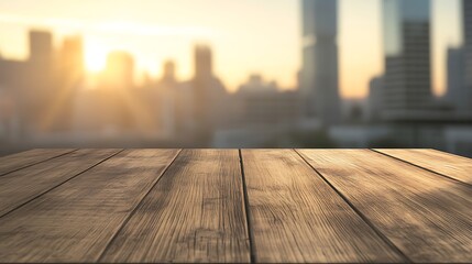 Aufkleber - A rustic wooden table with a blurred background, perfect for showcasing home decor or interior design.