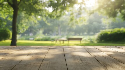 Aufkleber - A rustic wooden table in sharp focus, showcasing texture and warmth against a blurred background.