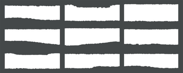 set of white torn or ripped paper. a long horizontal set of torn pieces of paper vector illustration