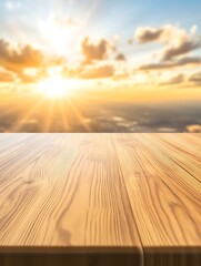 Aufkleber - A polished wooden table with a blurred background, ideal for showcasing furniture or interior design.