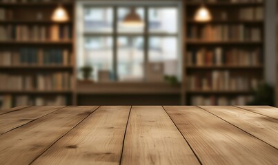 Aufkleber - A polished wooden desk with a blurred background, ideal for office or home decor themes.