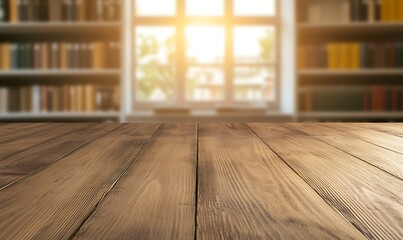 Aufkleber - Polished wooden desk with a blurred background, ideal for professional or creative use.