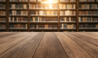 Aufkleber - Polished wooden desk with a blurred background, ideal for office or workspace imagery.