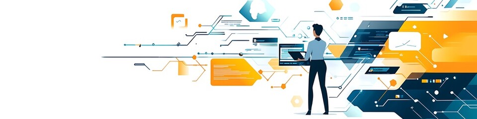Person working with digital technology and data networks