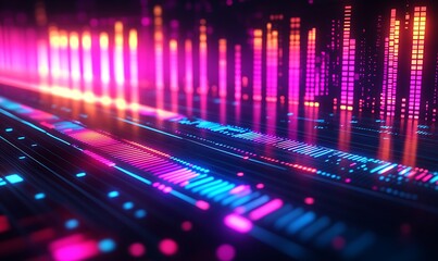 Aufkleber - Neon-lit equalizer graphic pulsating with rhythm, perfect for music and nightlife visuals.
