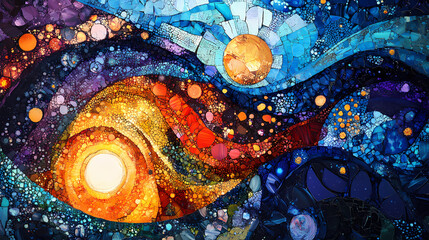 Wall Mural - galactic journey through the cosmic universe digital art space night sky surrealism. galactic mosaic