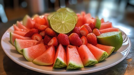 Wall Mural - Refreshing Watermelon Strawberry and Lime Fruit Platter Arrangement