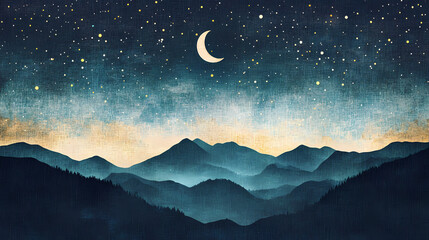 Wall Mural - mesmerizing moonlit mountain landscape silhouetted against the ethereal backdrop of a starry galacti