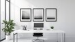 © wahyu bsbt - Modern minimalist office workspace with panoramic window and abstract art