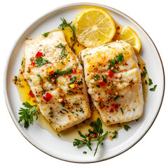 Wall Mural - Delicious PanSeared Cod with Lemon, Herbs, and Chili