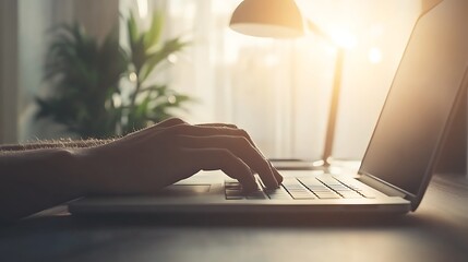 Poster - A focused business person typing on a MacBook, emphasizing productivity and professionalism.