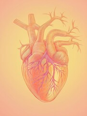 Poster - Detailed illustration of a human heart with vascular connections and a gradient background for educational purposes. Generative AI